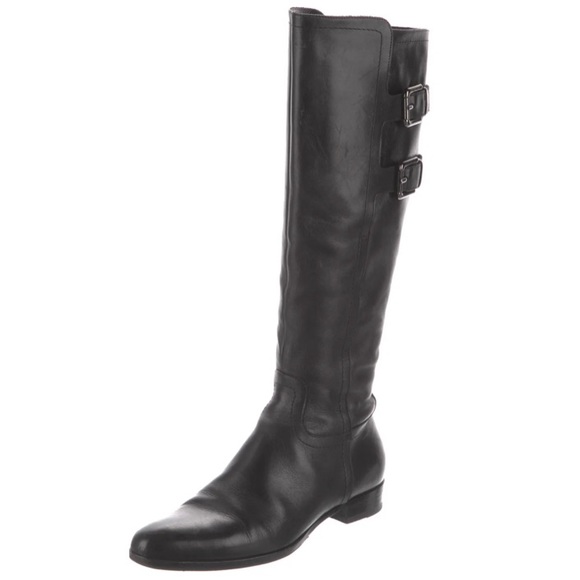 Jil Sander Black Leather Riding Boots with Silver Buckles - Picture 2 of 7